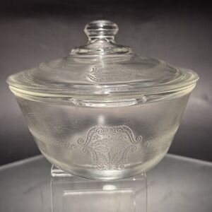Vintage Glasbake 1Qt Clear Etched‎ Glass Oval Poppy Casserole Dish W Lid